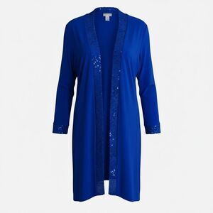 Catherines Sequin Trim Open Kimono Jacket Royal Blue Womens 34W Evening Party